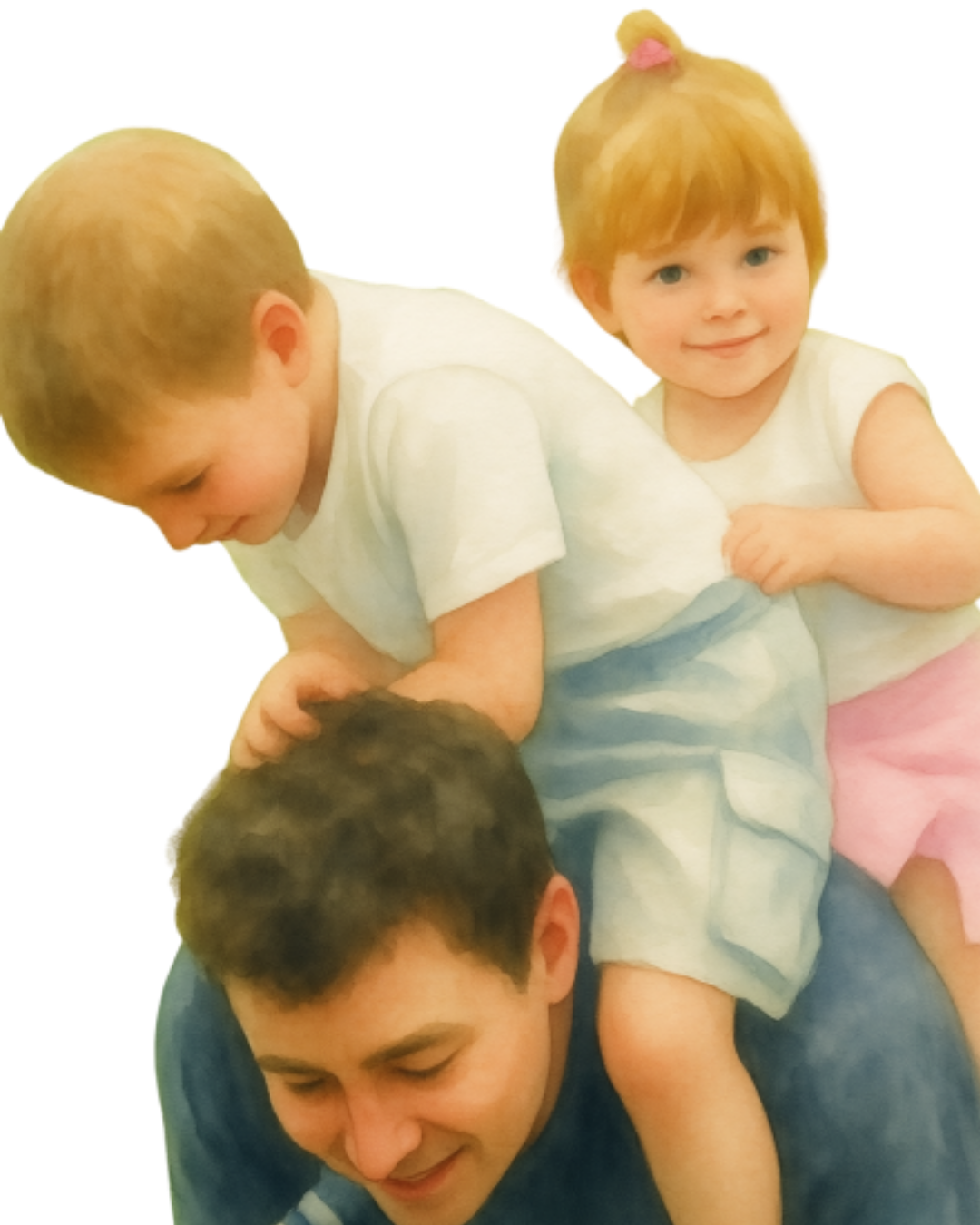 Father playing with his two children